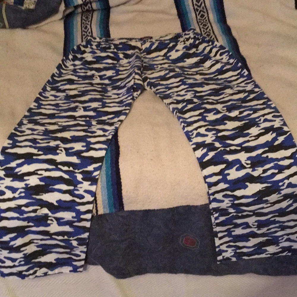 White,Black,Blue Camouflaged Pants.